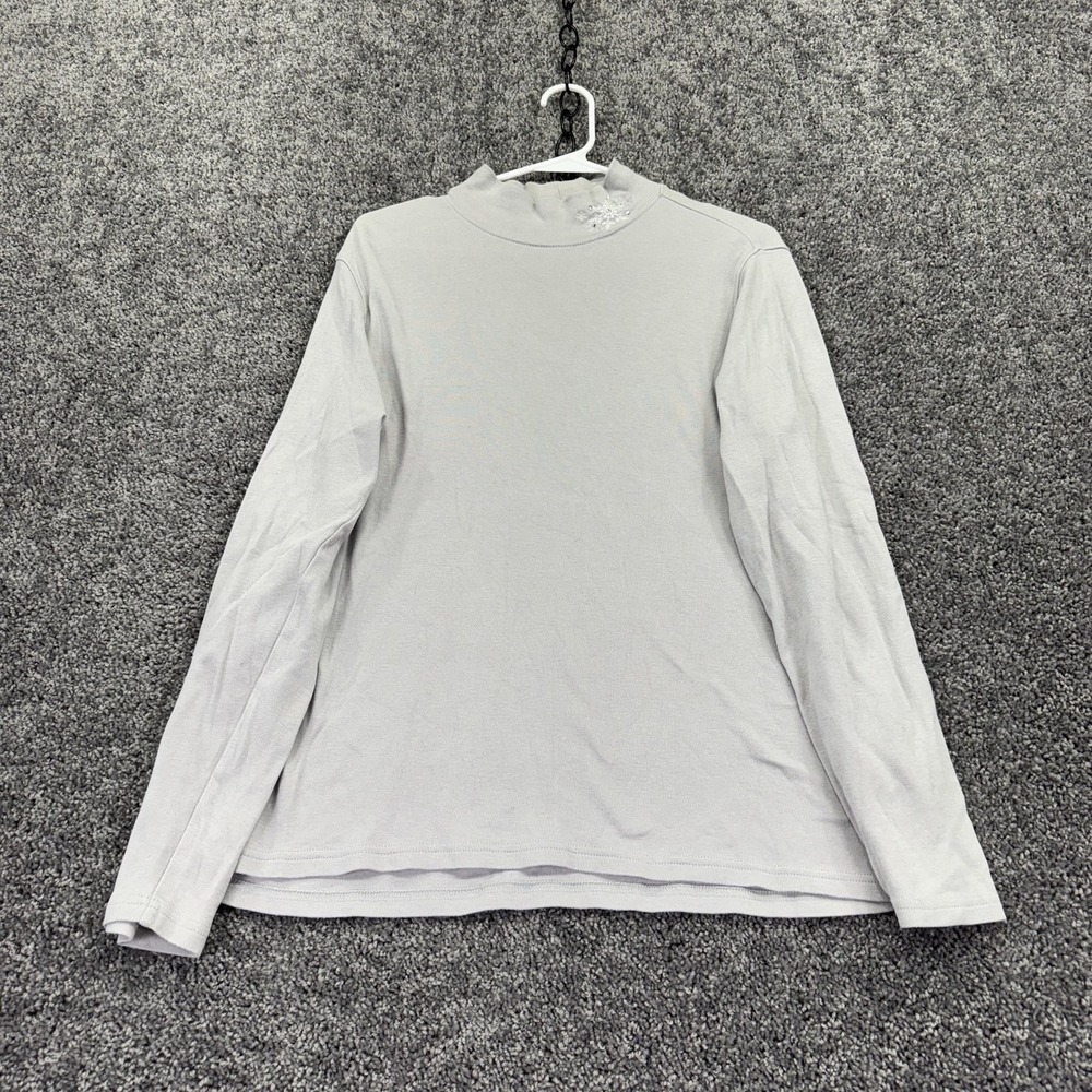 Studio Works Shirt Womens 1X Gray Mock Neck Long Sleeve Snowflake Rhinestone